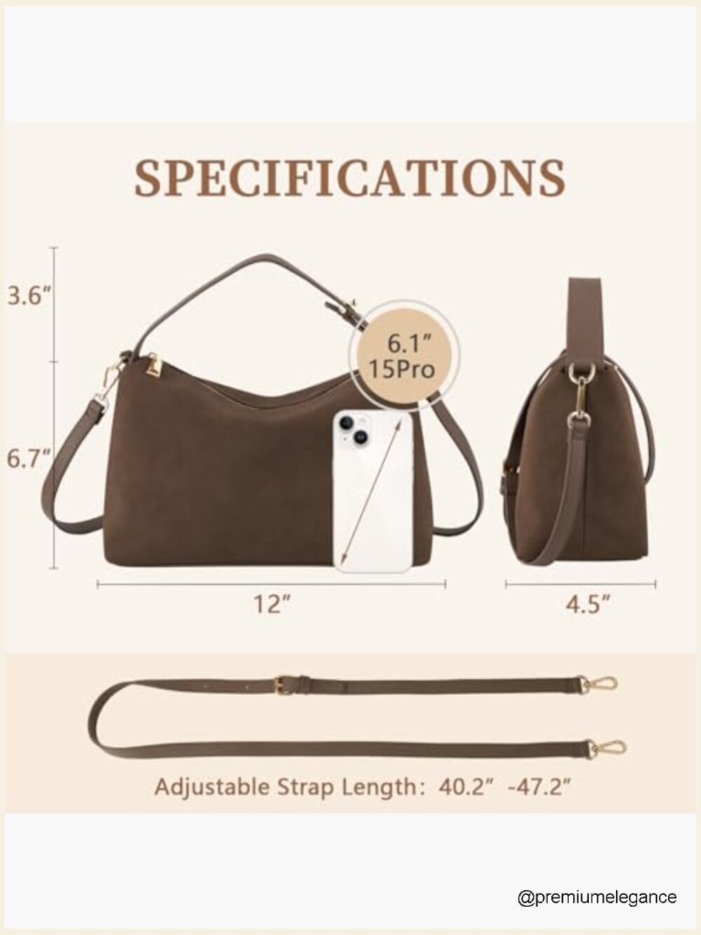 Suede Hobo Tote Crossbody Bag with Adjustable Strap - Picture 3 of 7